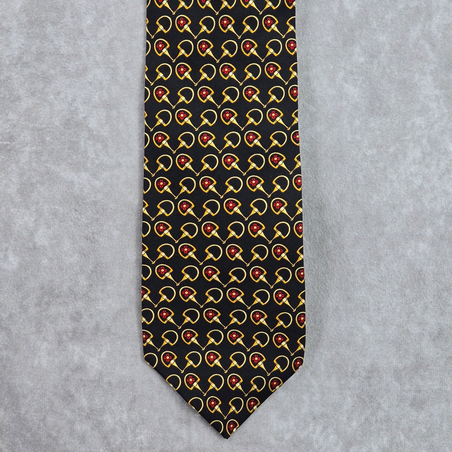 Paolo Gucci Black Bold Red Floral Horsebit Vtg 100% Silk Italy Mens Neck Tie