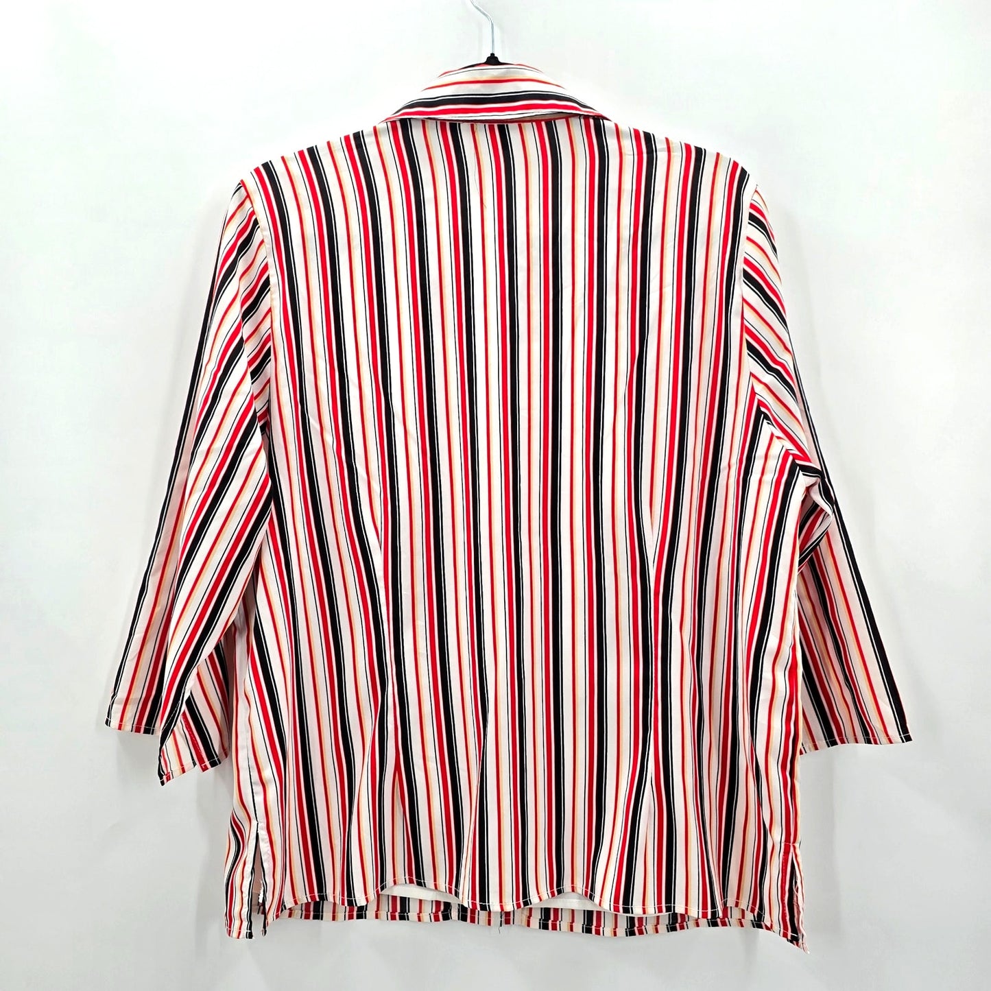 Joanna Red Black Stripe Stretch Button Poly Spandex L Blouse Top Shirt Large