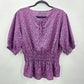 ana A New Approach Purple Black Printed Short Sleeve L Blouse Top Shirt Large