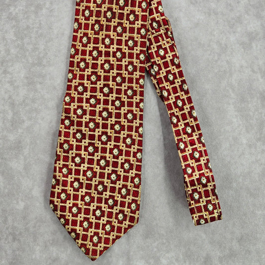 Roundtree & Yorke Red Gold Geometric Link 100% Silk Men's Neck Tie NWOT