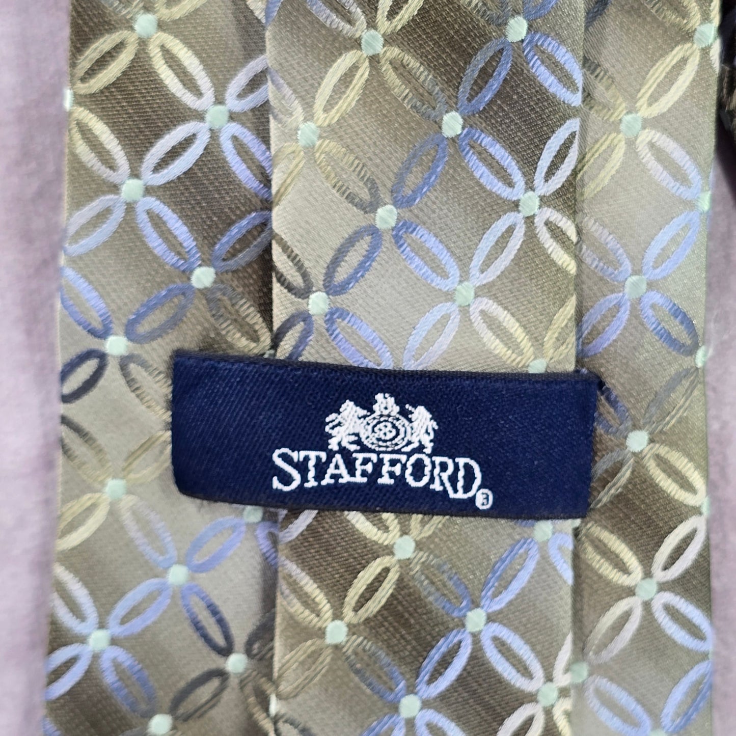 Stafford Green Gray Dot Floral Geometric Men's 100% Silk Neck Tie NWOT