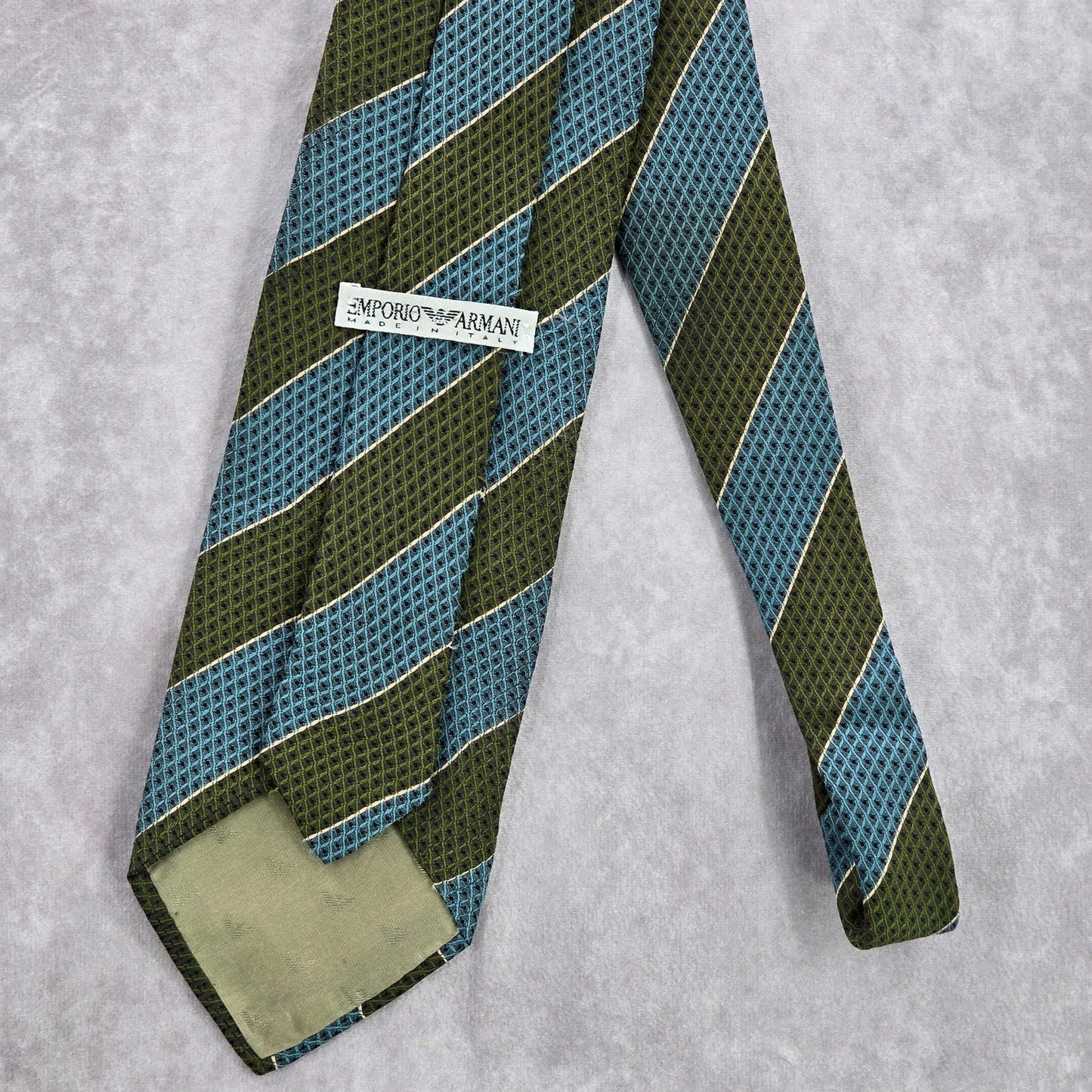 Emporio Armani Blue Green Stripe Geometric 100% Silk Italy Men's Neck Tie NWOT