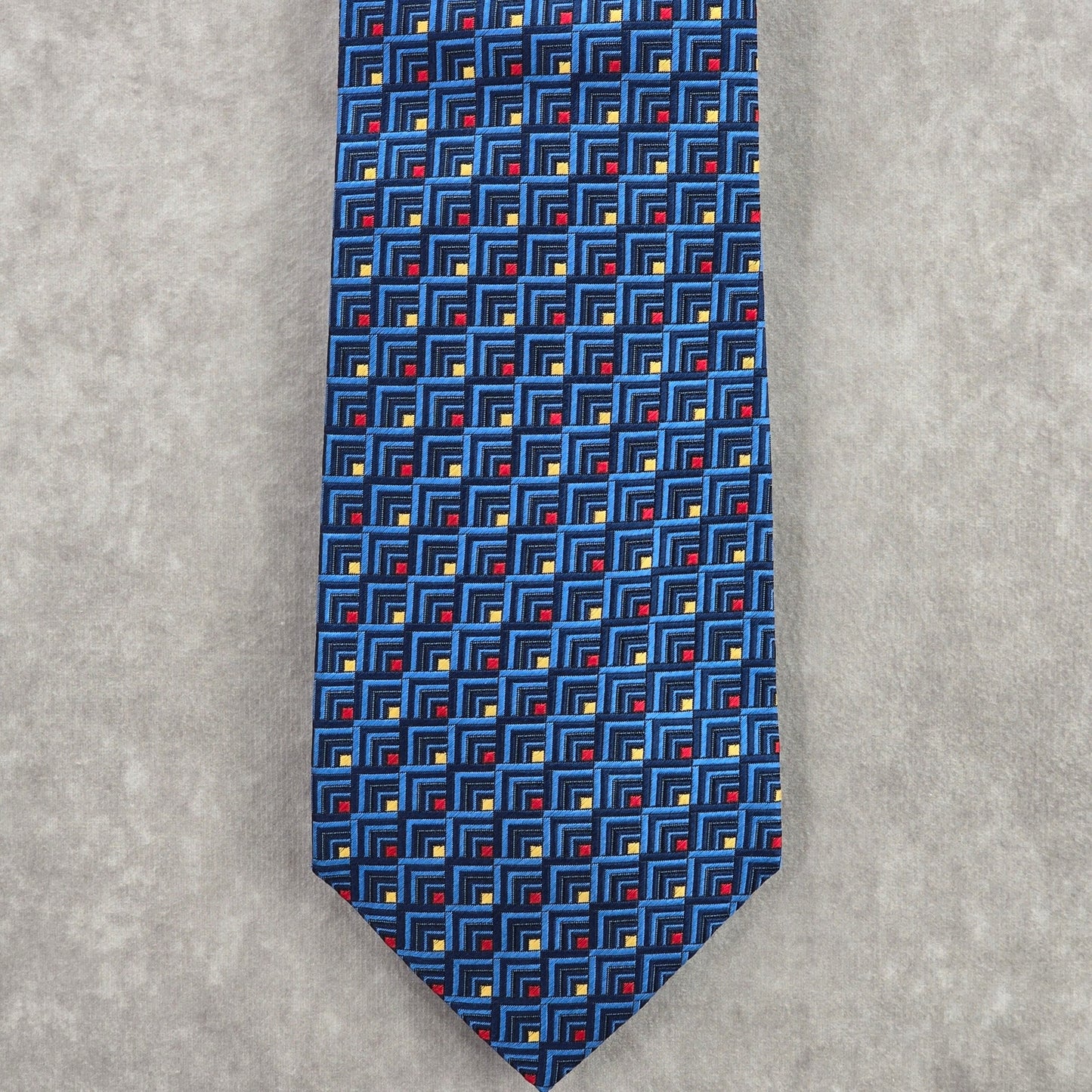 Baronshire Blue Red Yellow Geometric Repp 100% Silk Mens Neck Tie