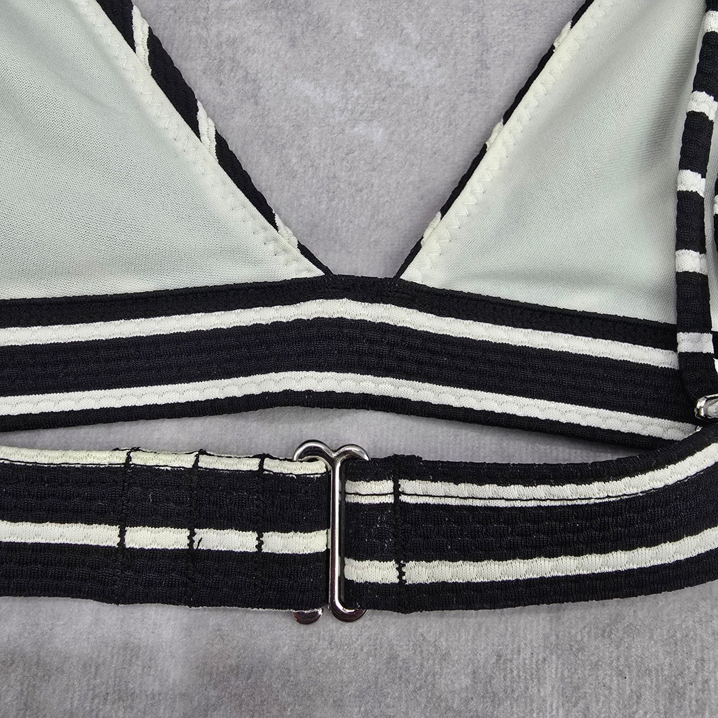 Shein Black White Stripe Triangle Adjustable Hook Bikini Top Swimwear Medium