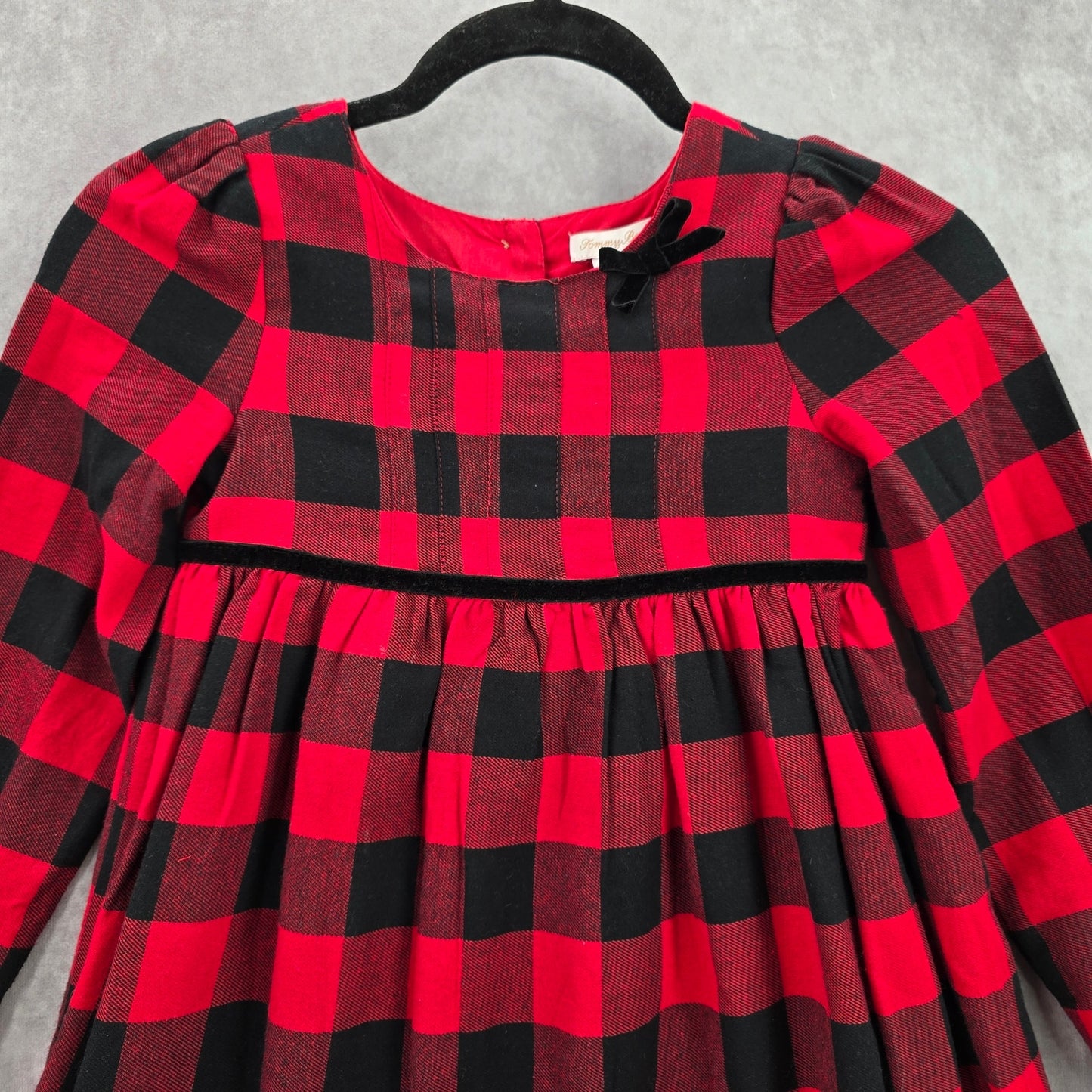 Tommy Bahama Red Black Plaid Tartan Gingham Flare Bow Girls Dress Size 7