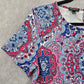 Talbots Floral Paisley Mandala Boho Short Sleeve Red Blue Top Small