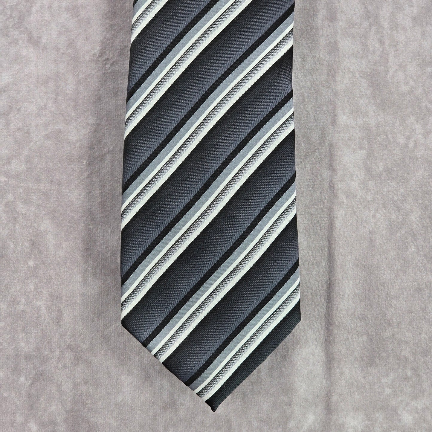 Stafford Essentials Black Gray White Stripe 100% Polyester Men's Neck Tie NWOT