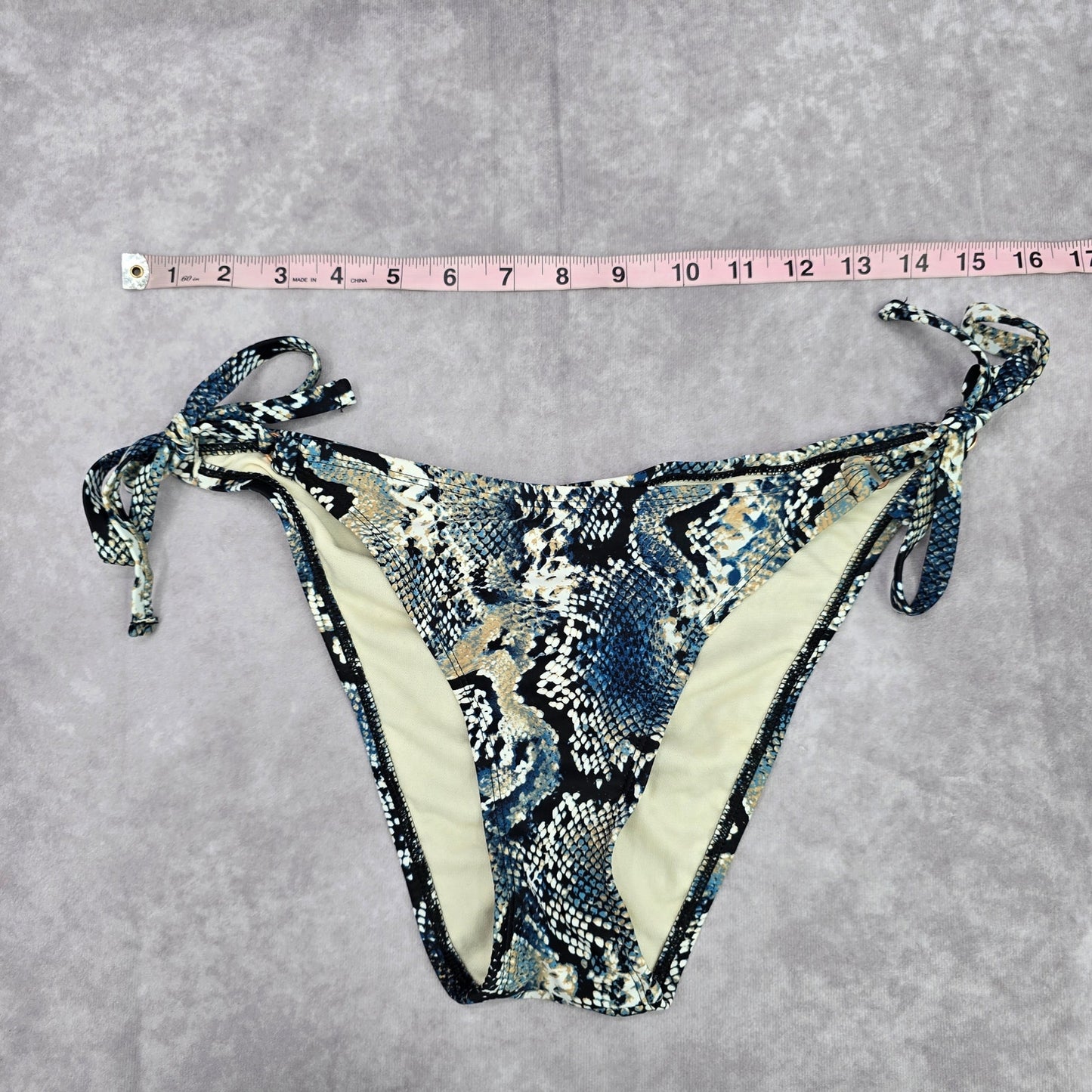 Shade & Shore Blue Black Animal Print Medium Triangle Tie Bikini Bottom Swimwear