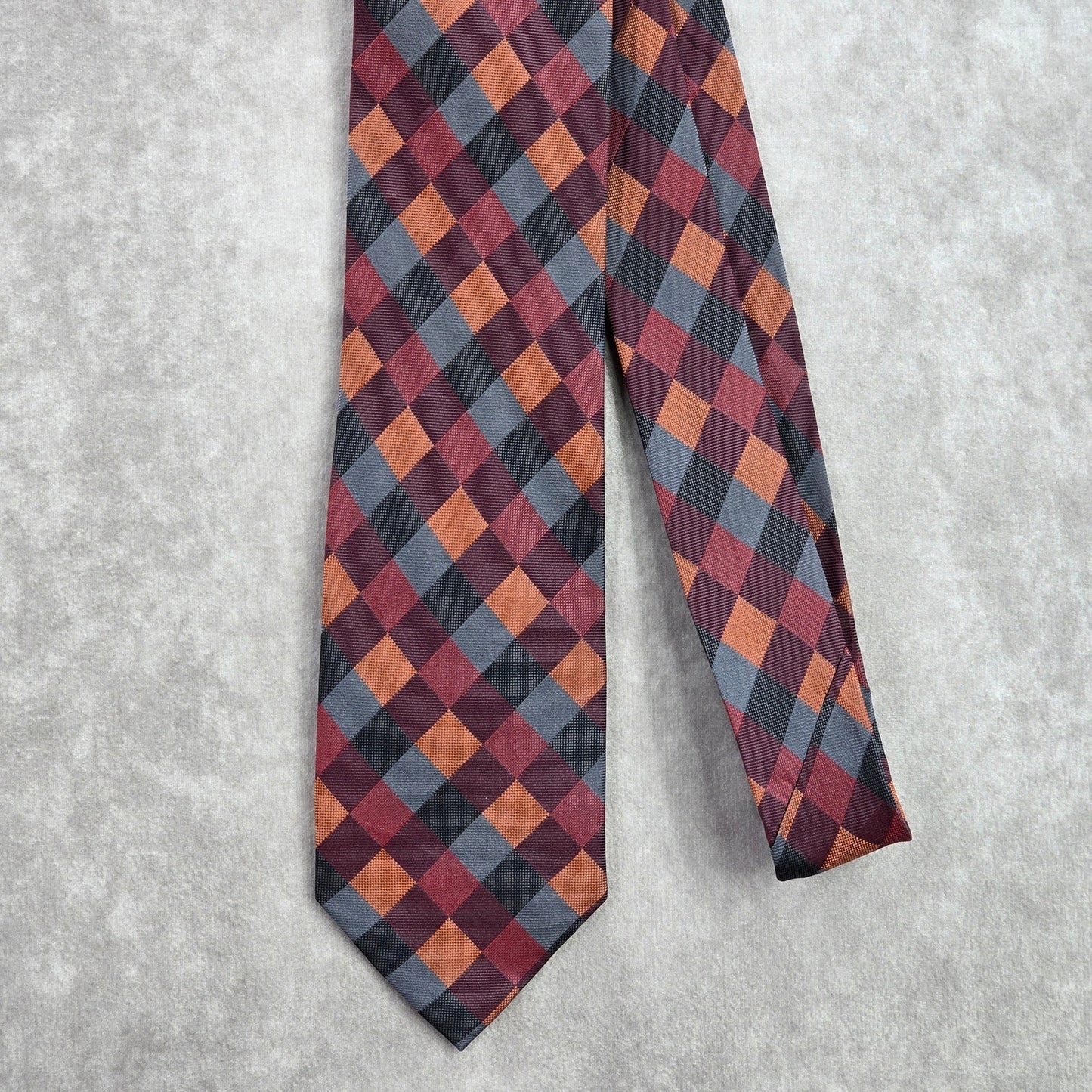 Van Heusen Red Gray Orange Diamond Geometric Silk Neck Tie Men's