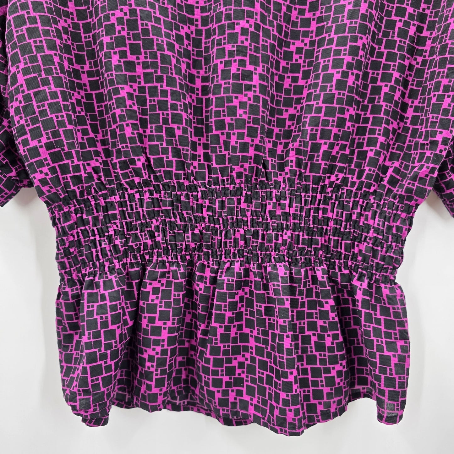 ana A New Approach Purple Black Printed Short Sleeve L Blouse Top Shirt Large