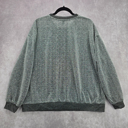 Shein Gray Silver Glitter Sweater Pullover Chic Trendy Blouse Top Shirt Plus 1XL