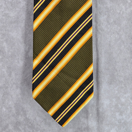 XMI Platinum Brown Orange Stripe Repp Silk Men's Neck Tie NWOT