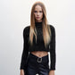 Mango Shiny Turtleneck Black Cropped Sweater NWT XL