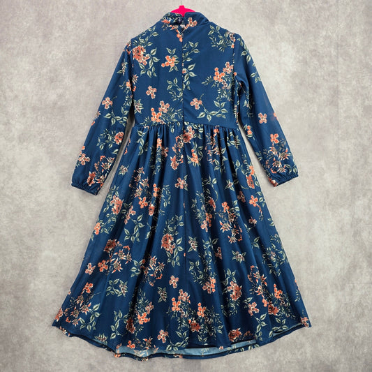 Missvalle Indigo Blue Floral Longsleeve Modest Fairy Vintage Girls Dress Size 5