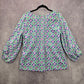 Talbots Green Pink Floral Paisley Boho Cotton Spring Shirt Top Blouse Small