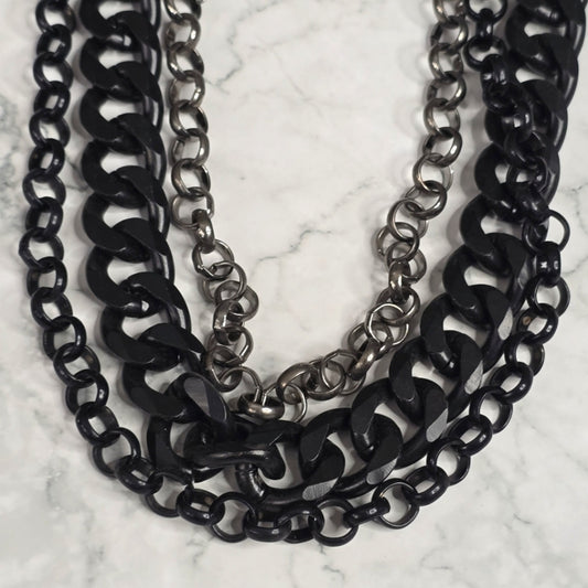 Phoebus Accessories Black Chunky 3 Layer Chain Link Necklace NWT