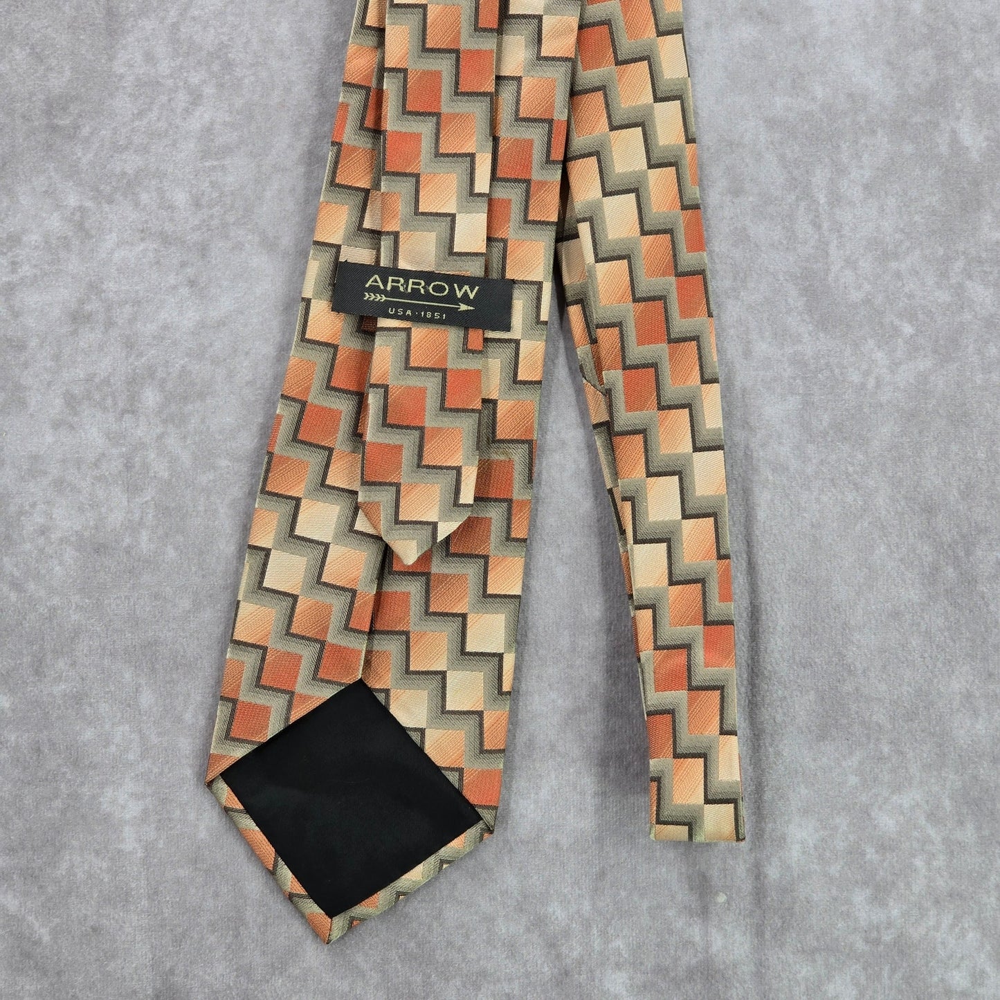 Arrow Gray Orange Brown Box Stair Geometric 100% Silk Men's Neck Tie NWOT