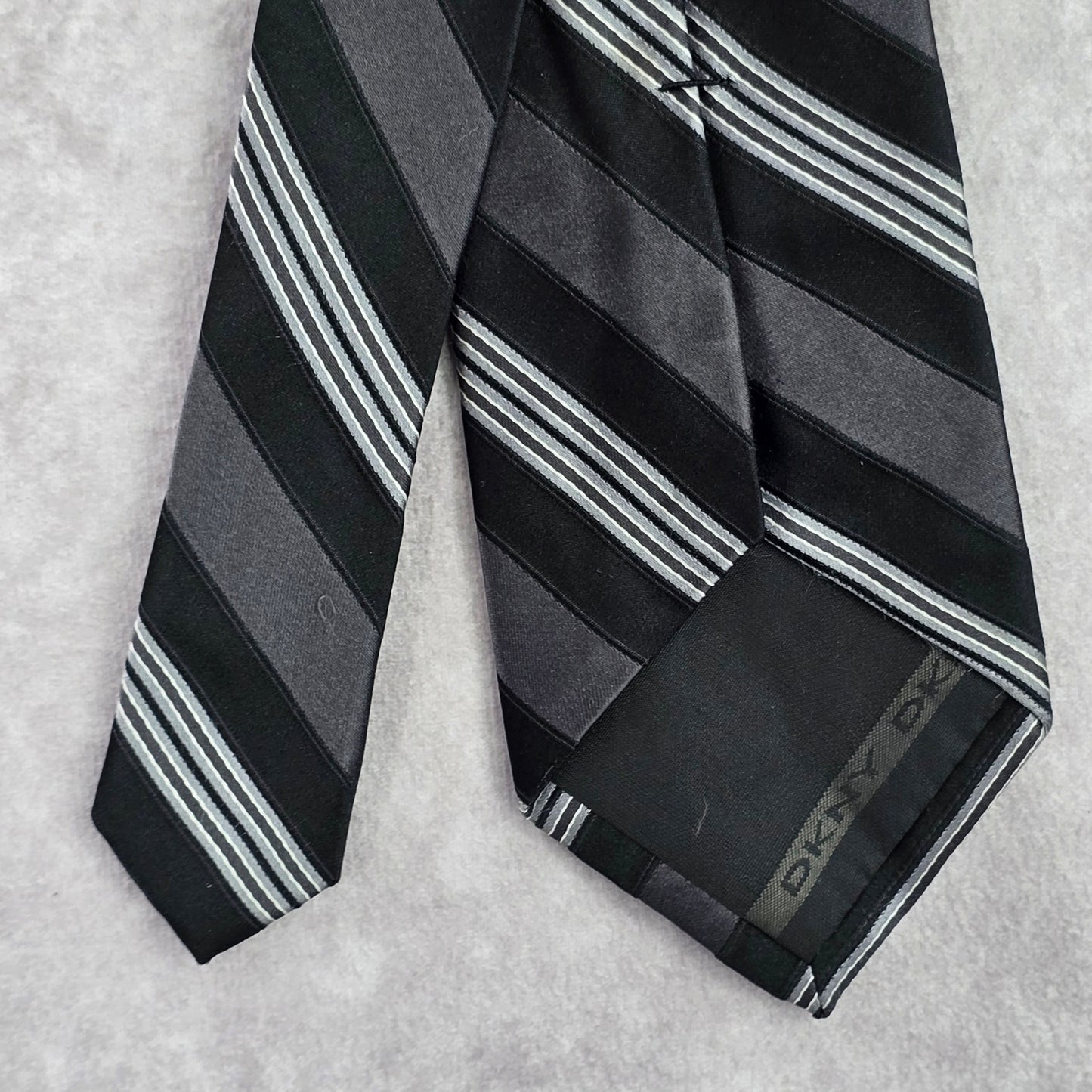 DKNY Black Silver Plaid Stripe Geometric Executive Silk Neck Tie Men's