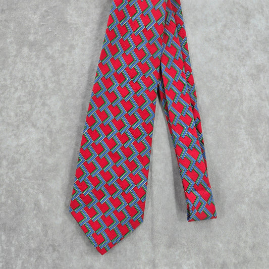 Polo By Ralph Lauren Red Blue Geometric 100% Silk Handmade Men's Neck Tie NWOT