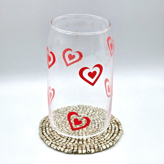 Hearts Red 16oz Beer Can Glass Cup NWT