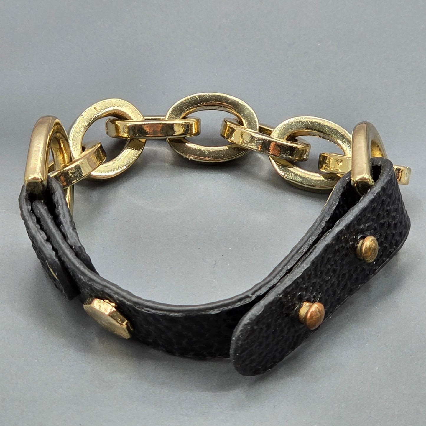 Zara Black Faux Leather Gold Chain Link Bracelet Fashion Jewelry NWOT JB4-13