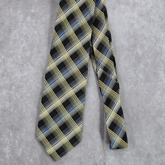 Bruno Marchesi Black Blue Gold Plaid Tartan 100% Silk Men's Neck Tie NWOT