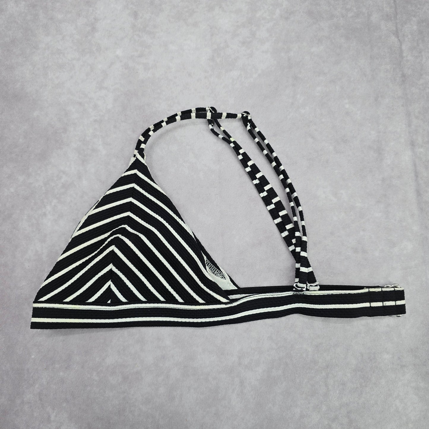 Shein Black White Stripe Triangle Adjustable Hook Bikini Top Swimwear Medium