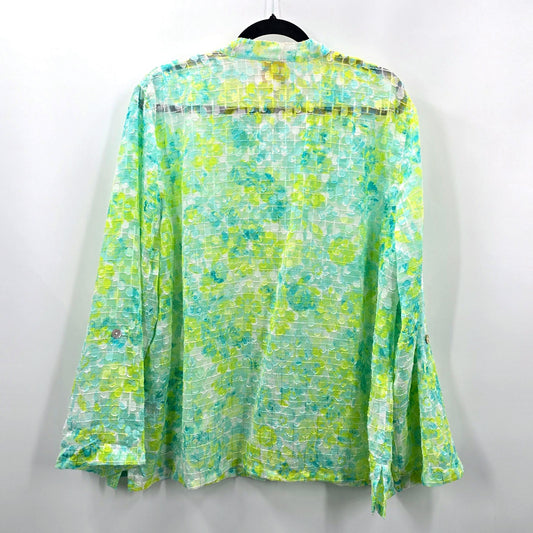 Ruby Rd Green Semi Sheer Long Sleeve Button Blouse Top Shirt Plus 20W