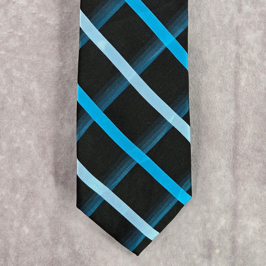 Croft & Barrow Blue Black Plaid Stripe 100% Silk Men's Neck Tie NWOT