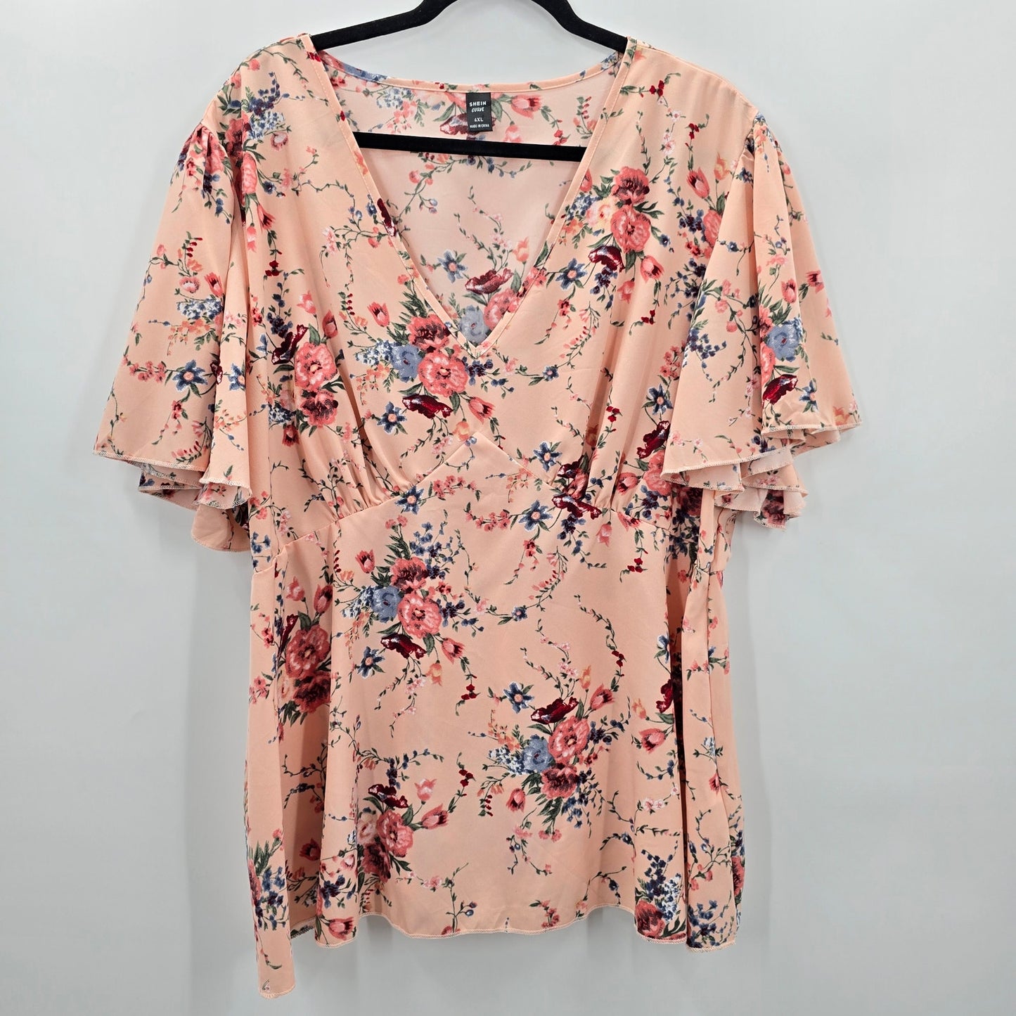 Shein Curve Pink Floral Ruffle Blouse Top Plus 4XL