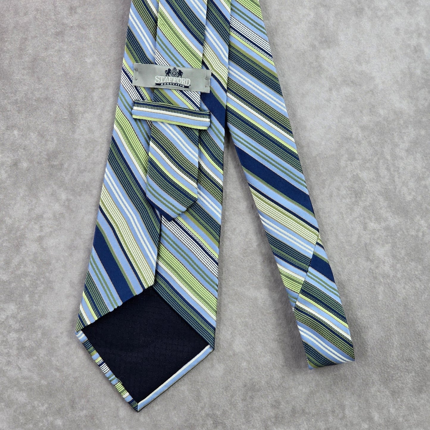 Stafford Blue Green Stripe Repp Geometric Silk Neck Tie Men's