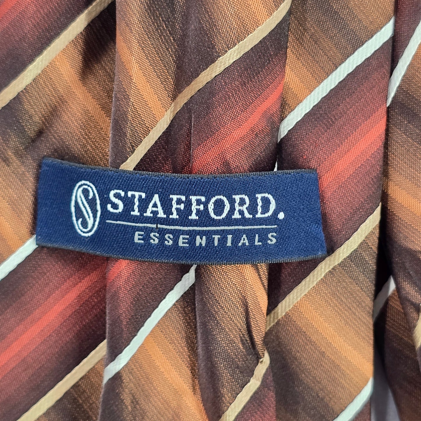 Stafford Essentials Brown Orange Stripe 100% Polyester Men's Neck Tie NWOT