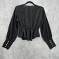 Shein Black Cropped Peplum Plunge Wrap Balloon Sleeve Small Top