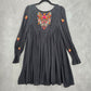 Free People Black Mojave Floral Embroidered Mini Dress Medium