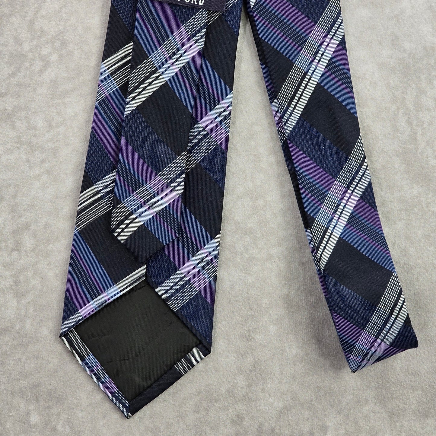 Stafford Blue Purple Plaid Tartan Geometric Stripe Silk Linen Neck Tie Men's