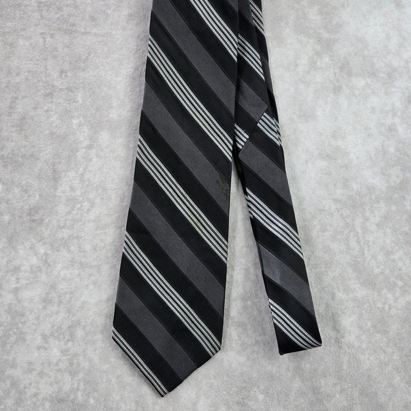 DKNY Black Silver Plaid Stripe Geometric Executive Silk Neck Tie Men's