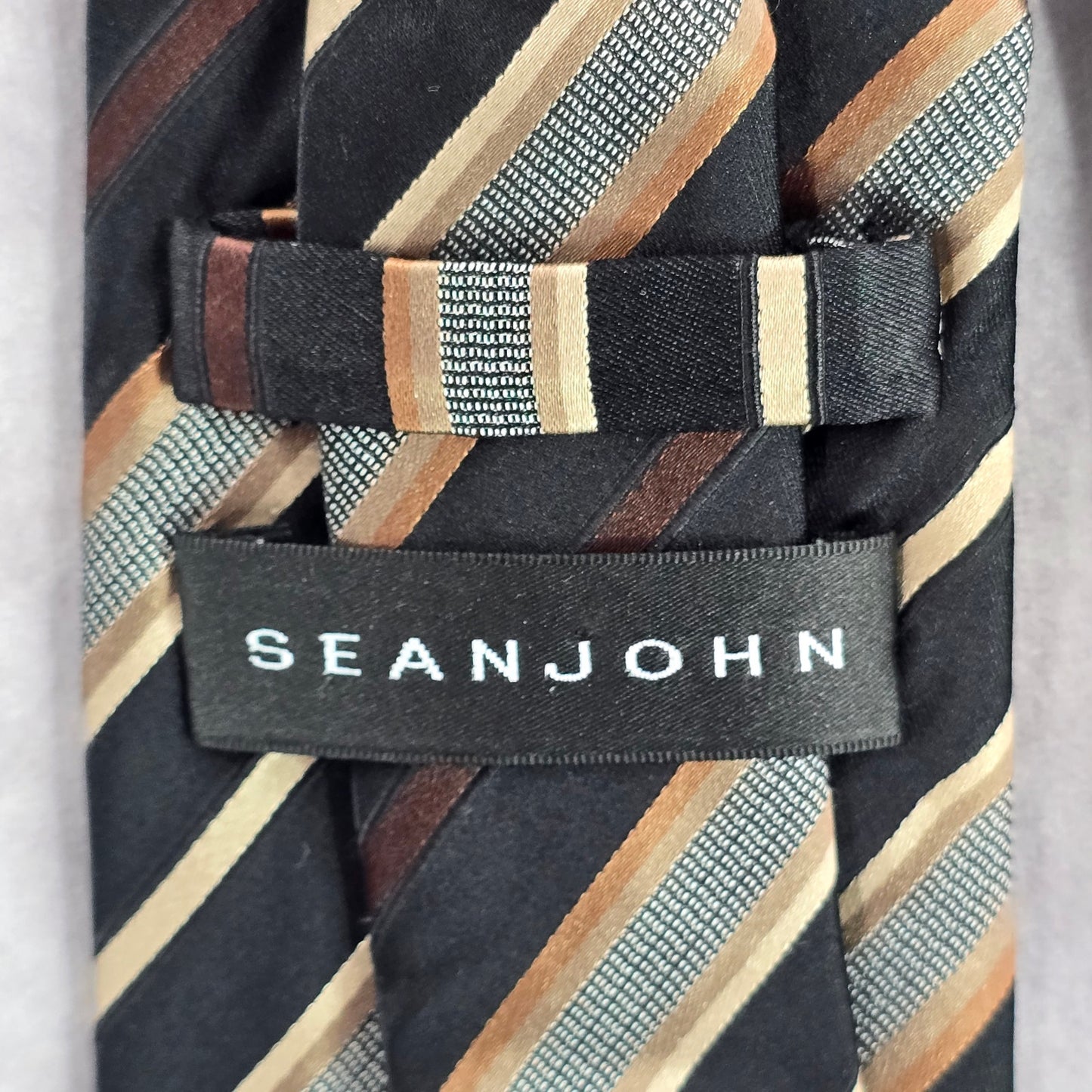 Sean John Black Stripe Brown Gold 100% Silk Men's Neck Tie NWOT