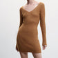 Mango Short Knitted Dress Long Sleeve Brown NWT Size 6