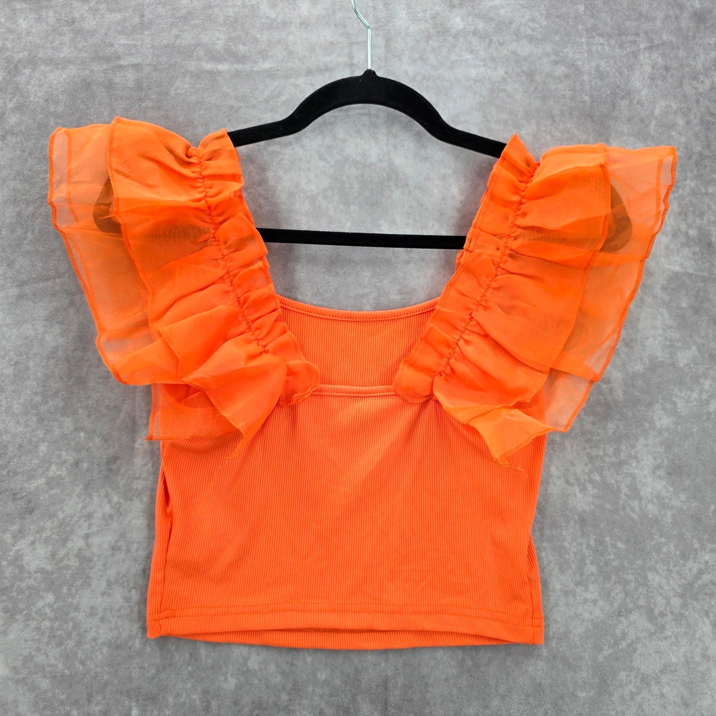 Shein Orange Ruffle Cropped Trim Tee Tulle Tank Solid Scoop Neck Small