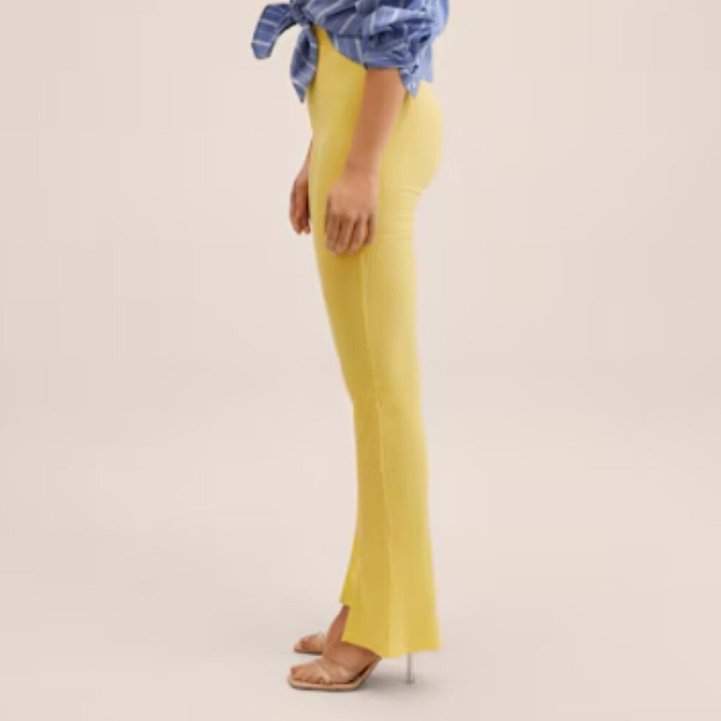 Mango MNG Side Slit Knit Pants Yellow NWT Large