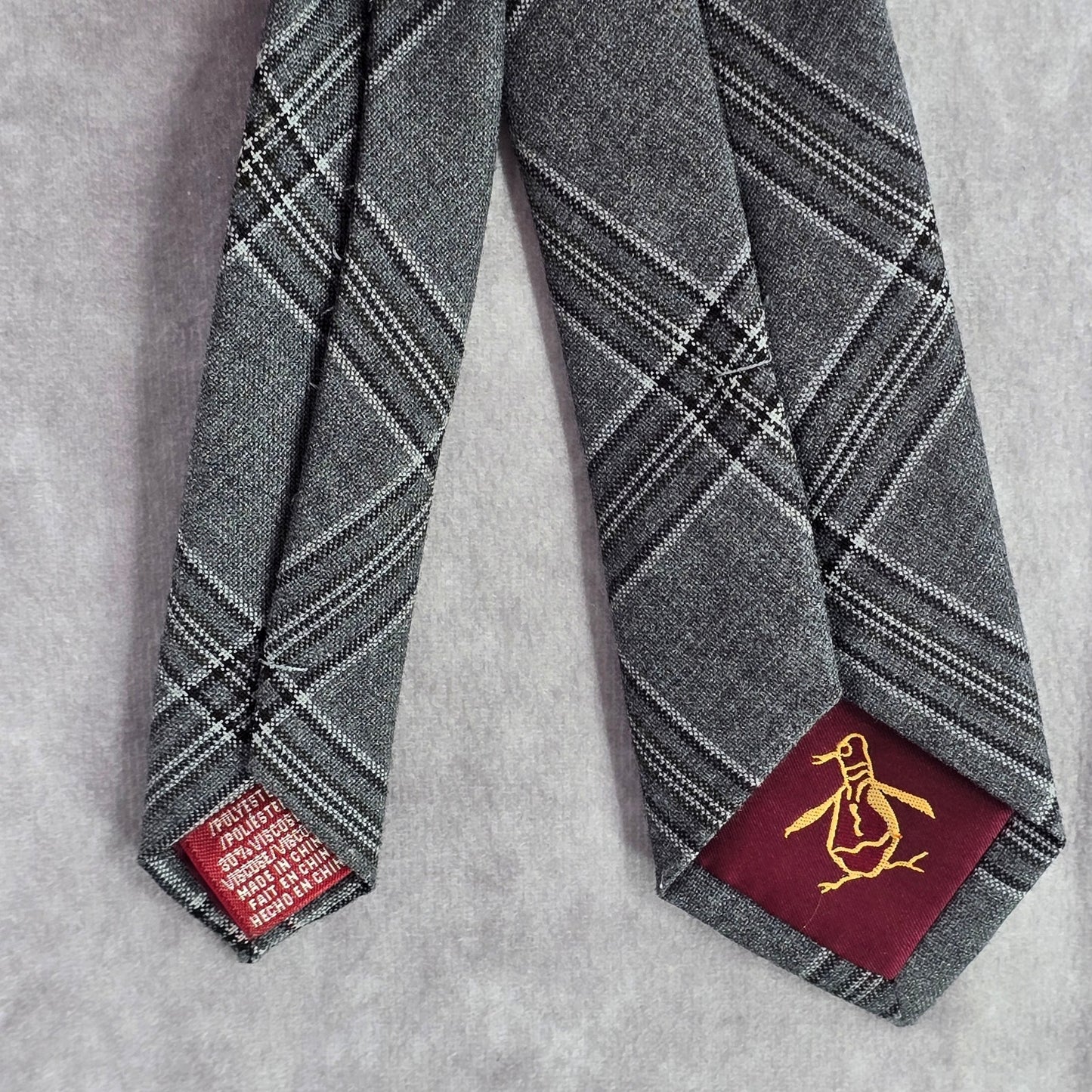 An Original Penguin by Munsingwear Gray Black Stripe Plaid Men's Neck Tie NWOT