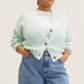 Mango Ribbed Knit Aqua Green Cardigan Sweater NWT Plus 3XL