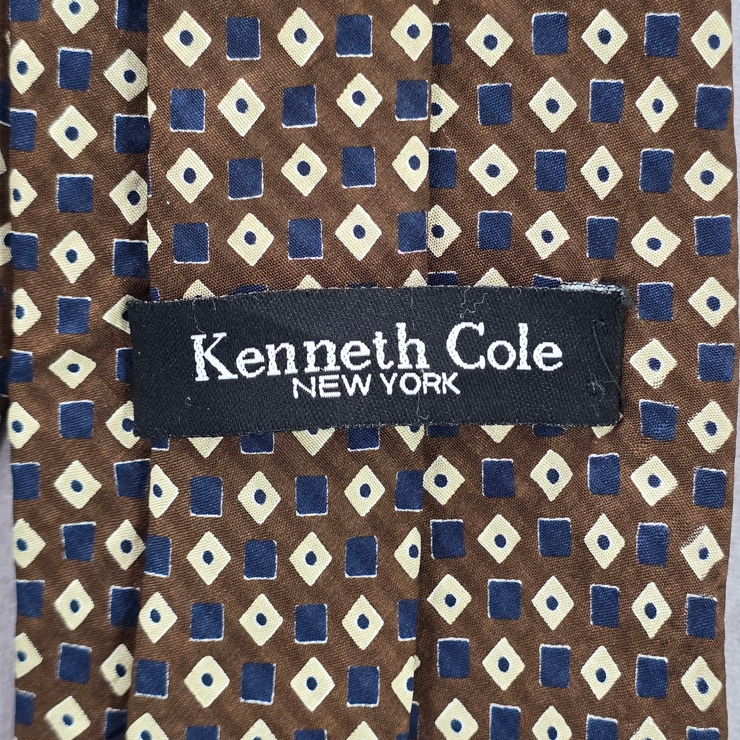 Kenneth Cole New York Brown Blue Geometric Silk Men's Neck Tie NWOT