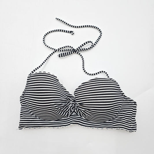 Victoria's Secret Black White Stripe Halter Padded Bikini Top S 34B Swimwear