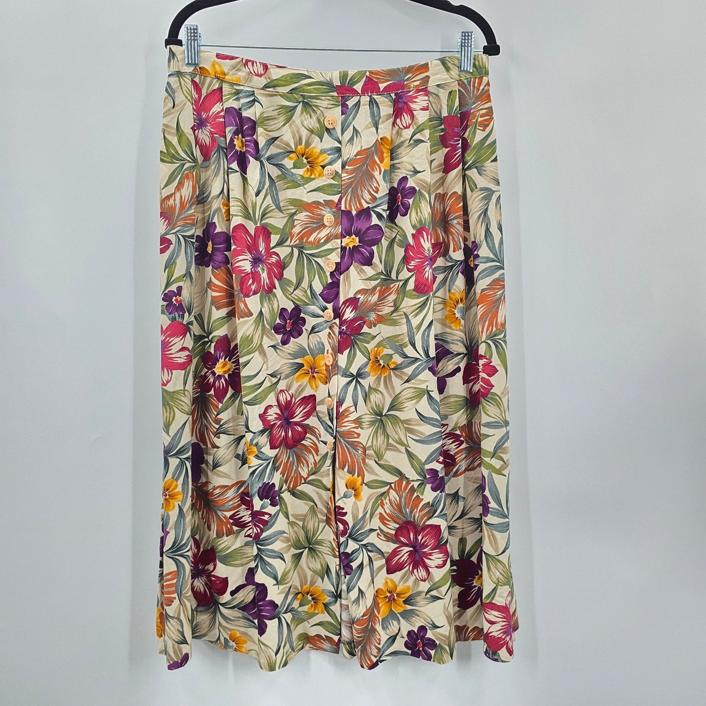 Alfred Dunner Brown Floral Midi Button Skirt Plus 18