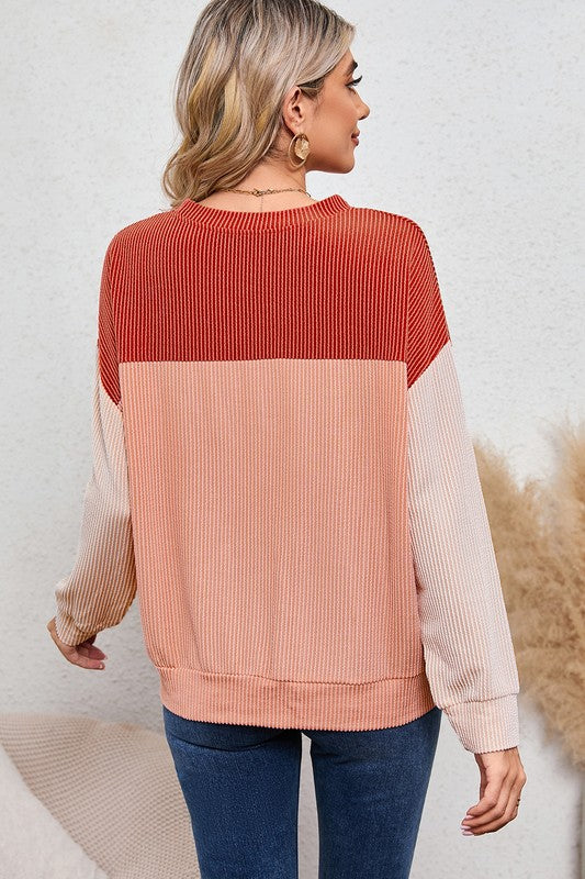 Ribbed color block tunic top