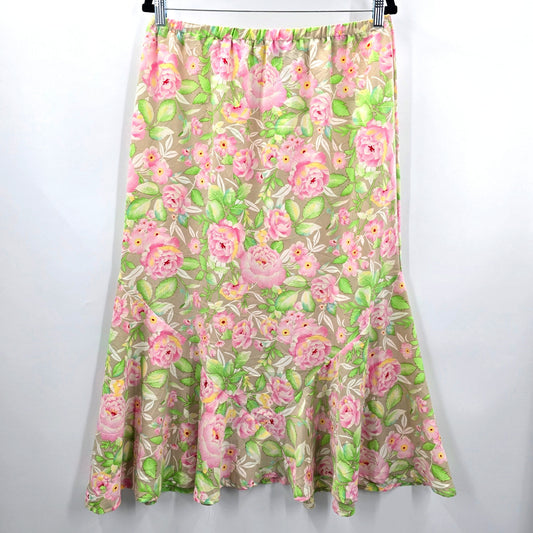 Sag Harbor Cream Pink Floral Midi Flare Skirt Bottom Plus 14