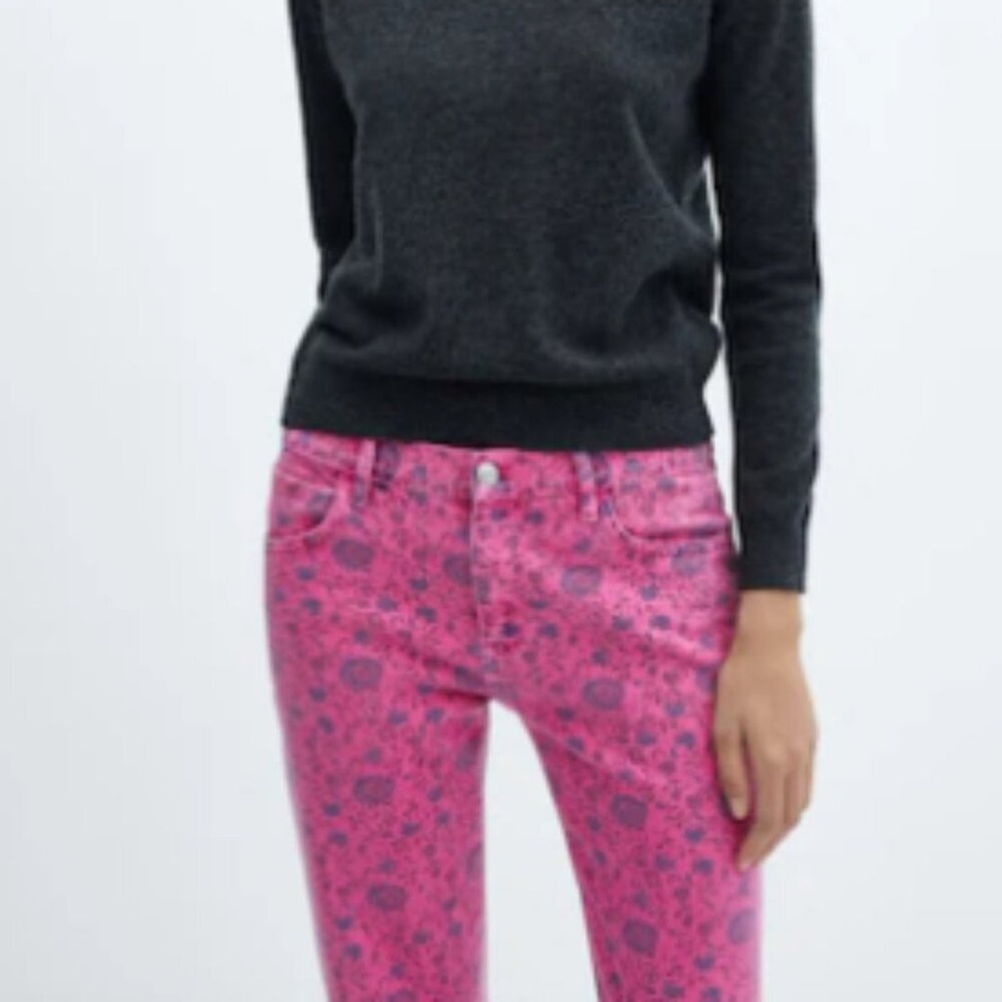 Mango MNG Printed Straight Pink Fuchsia Floral Jeans NWT Size 6