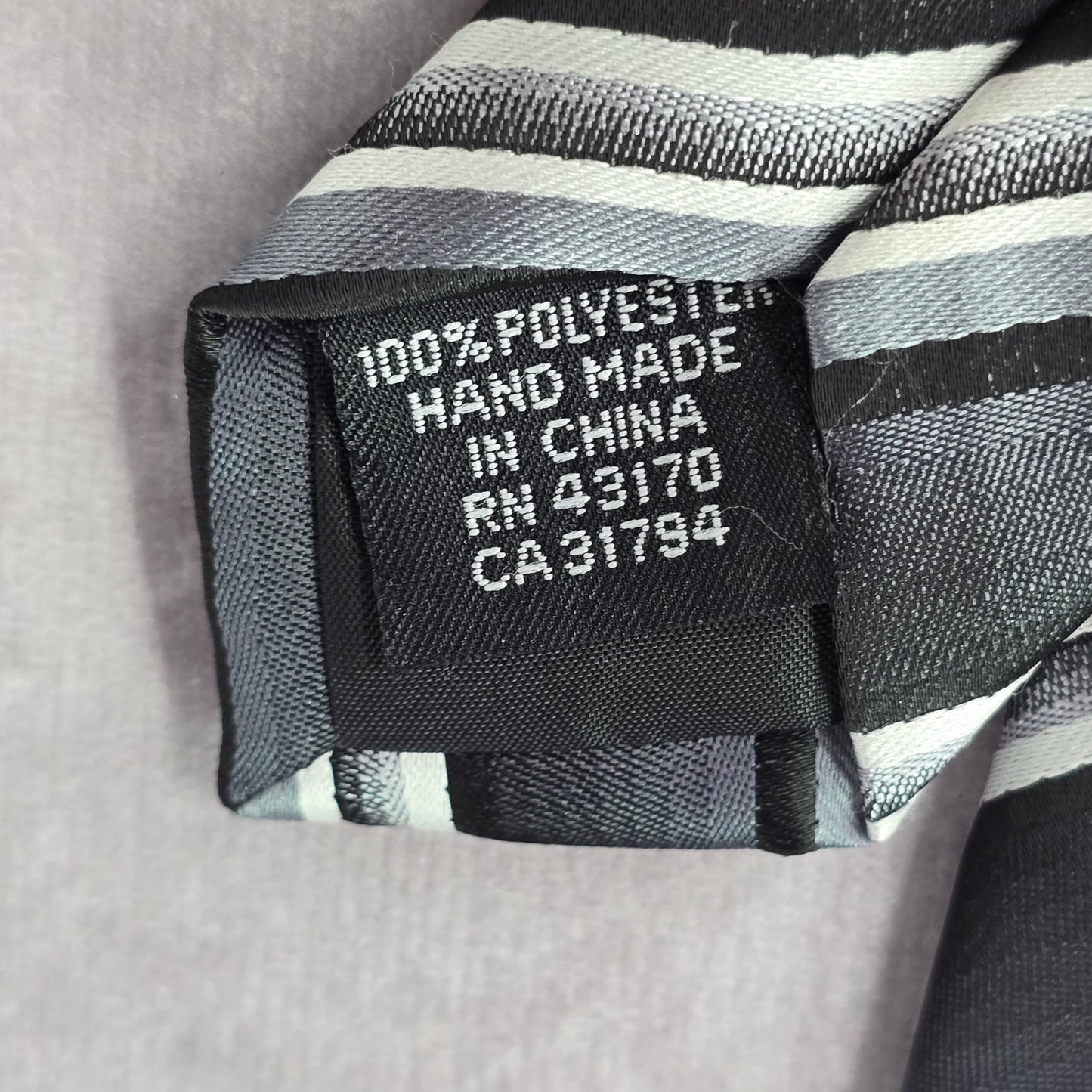 Stafford Essentials Black Gray White Stripe 100% Polyester Men's Neck Tie NWOT