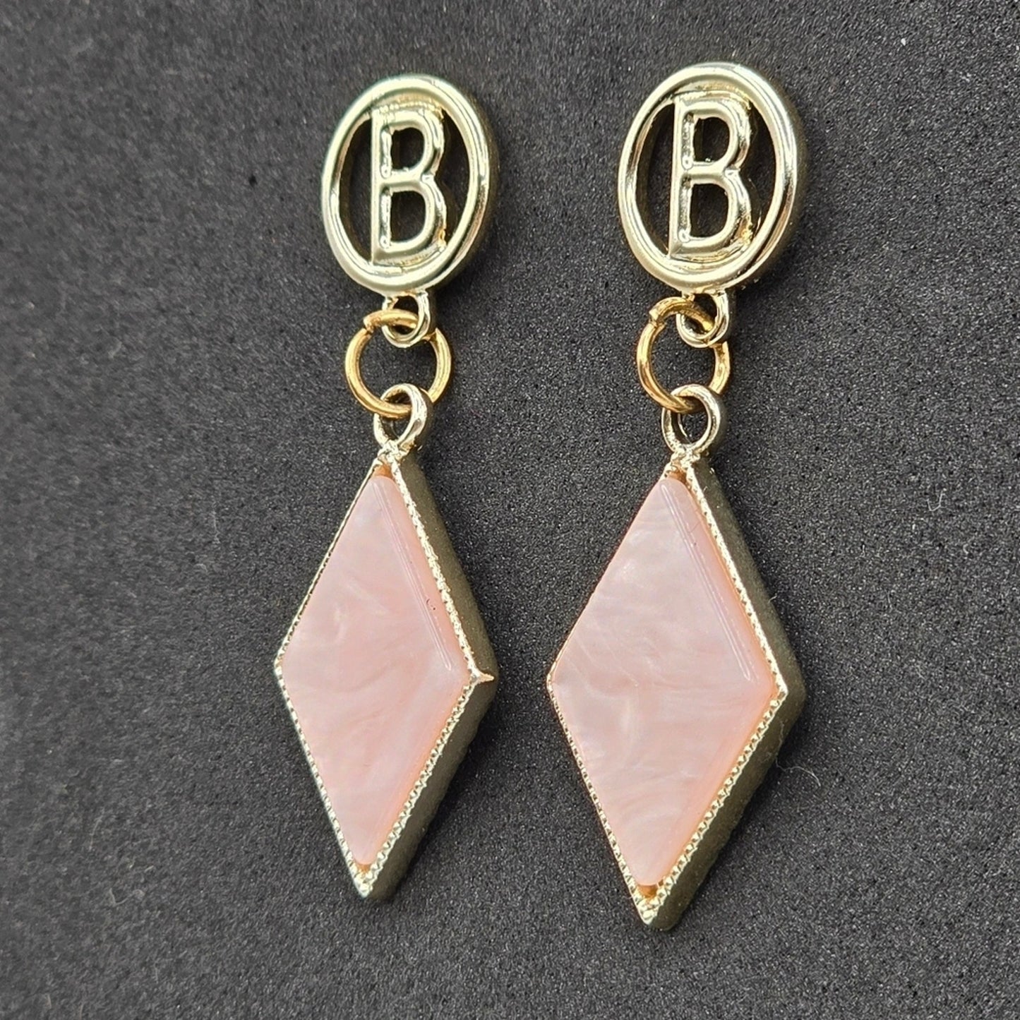 Zara Pink B Gold Diamond Dangle Earrings Fashion Jewelry E32